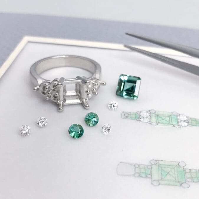 Tourmaline and Diamonds with Ring Sketch Tourmaline and Diamonds with Ring Sketch