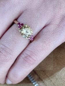 yellow zircon with rubies - 14k yellow gold ring design inspiration