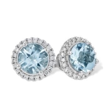 E2001 Aquamarine Earrings with Diamond Halos