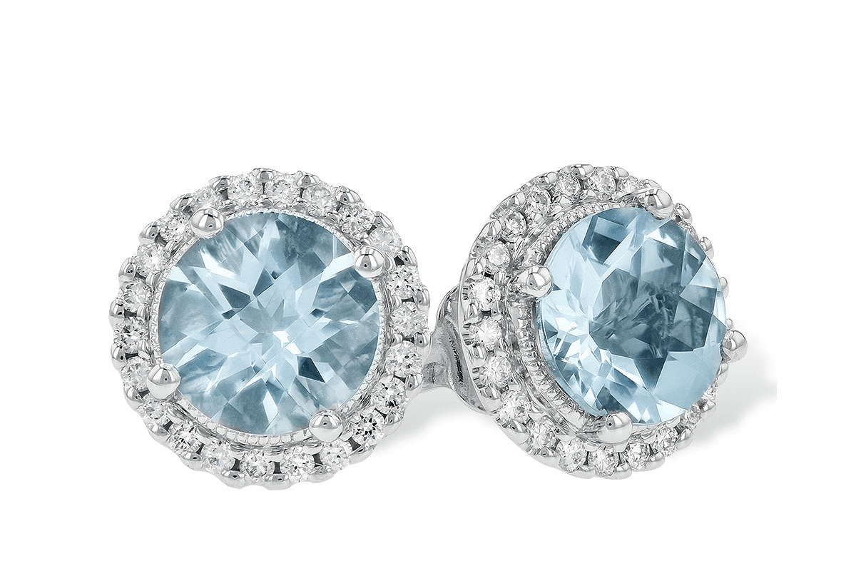 E2001 Aquamarine Earrings with Diamond Halos