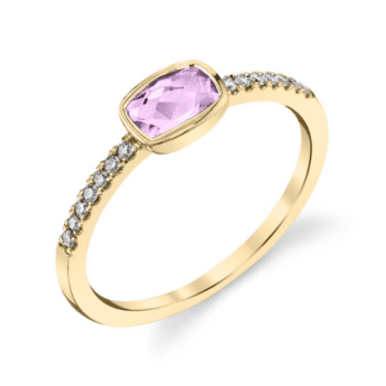 Light Amethyst and Diamond Ring 14k yellow gold bezel center and bead set sides