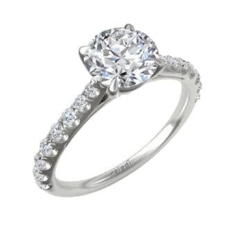 Adelaide diamond engagement ring with 0.62ct round center diamond and 16 full-cut diamonds in 18K white gold