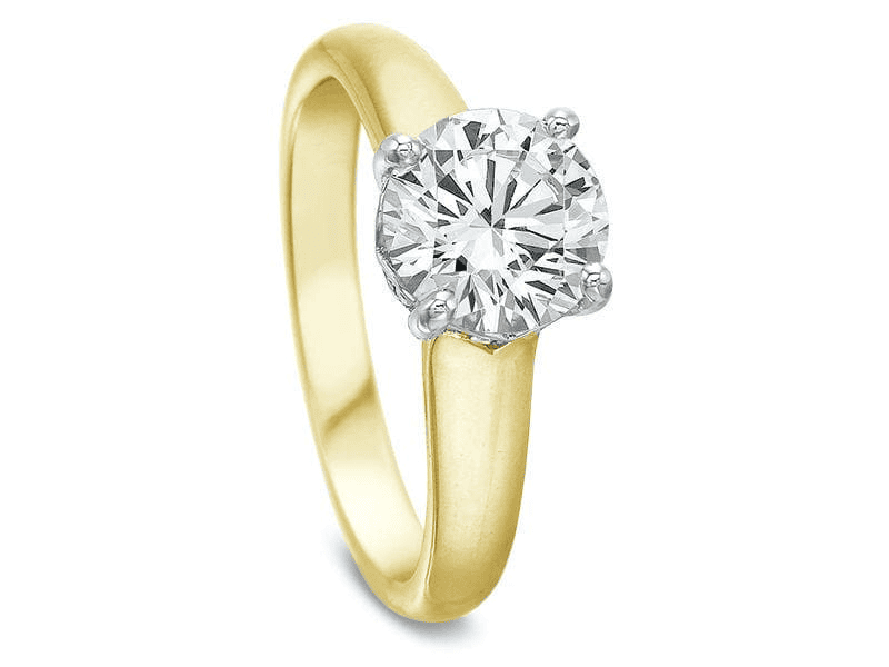 Modern solitaire ring with 1.50ct round diamond in 18K yellow gold and platinum setting
