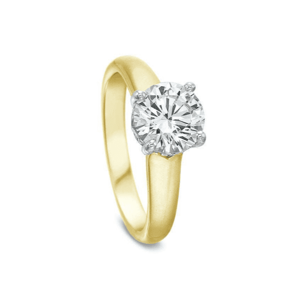 Modern solitaire ring with 1.50ct round diamond in 18K yellow gold and platinum setting