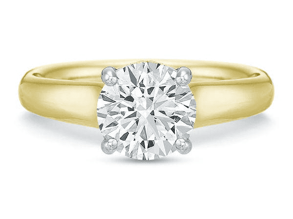 Modern solitaire ring with 1.50ct round diamond in 18K yellow gold and platinum setting