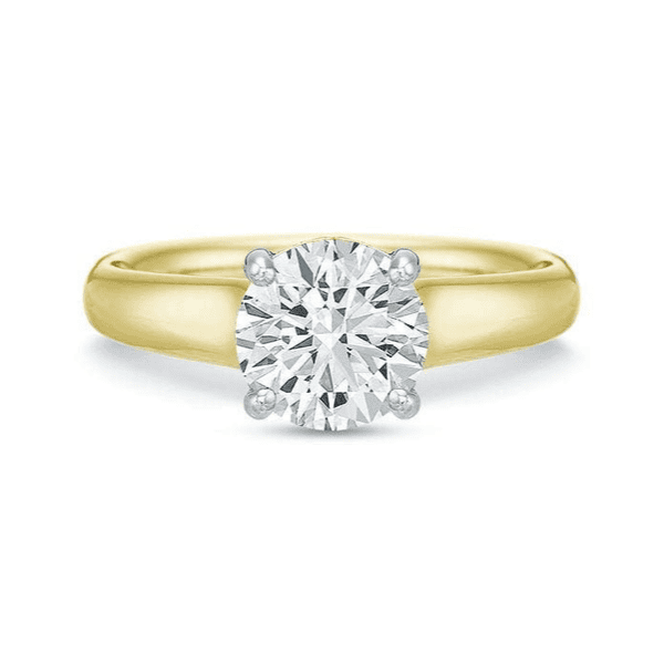 Modern solitaire ring with 1.50ct round diamond in 18K yellow gold and platinum setting
