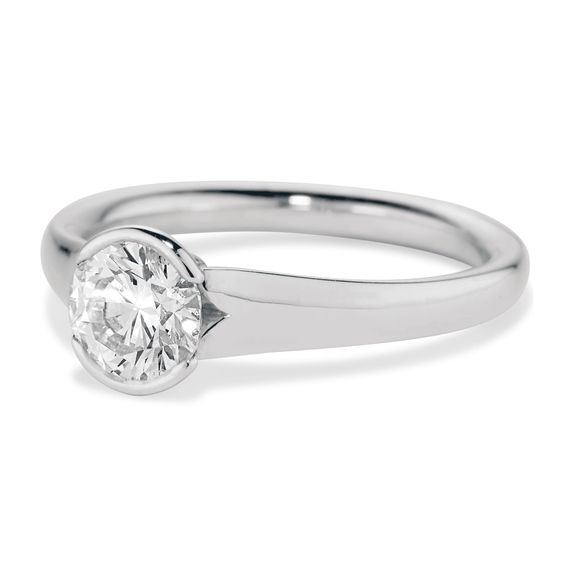 Partial bezel set solitaire engagement ring with 1.01ct round diamond in platinum