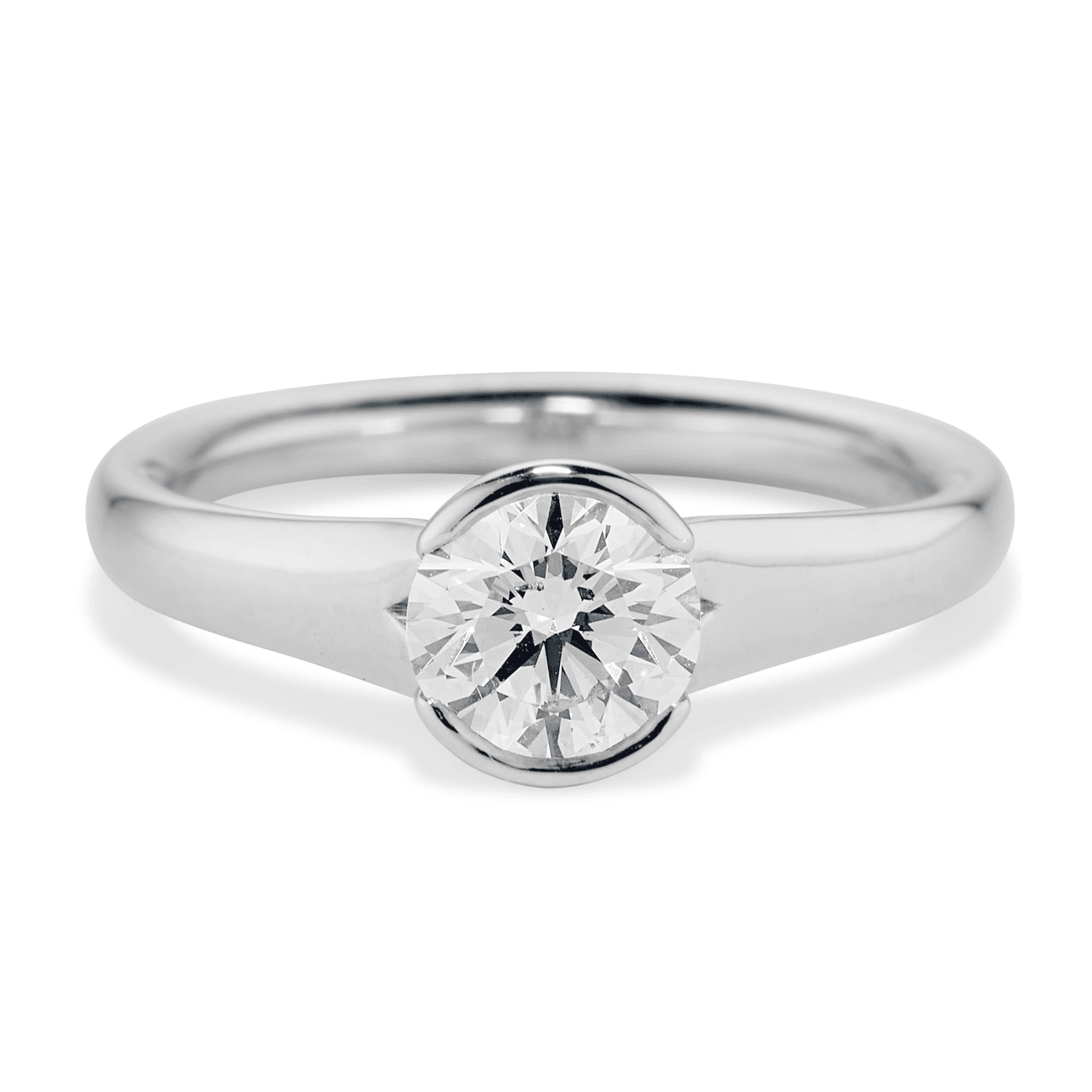Partial bezel set solitaire engagement ring with 1.01ct round diamond in platinum