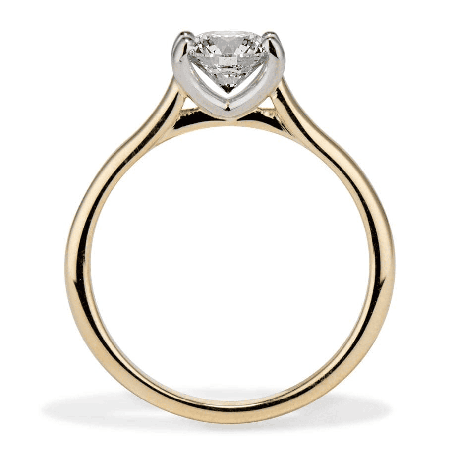 Yellow gold Viisi Engagement Ring with 0.73 carat round diamond in platinum prong setting