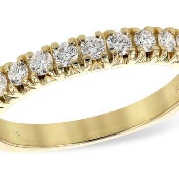 14K yellow gold ring with round diamonds set in prong style, size 6.5