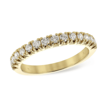 14K yellow gold half-way band ring with prong-set round diamonds size 6.5