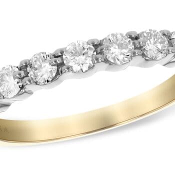 Anvr ring featuring round diamonds prong set in 14K two tone metal, finger size 7