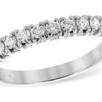 14K white gold wedding band with 0.50cttw round diamonds prong set, size 7.25