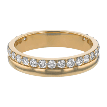 Etern 14K yellow gold ring with 0.75cttw round diamonds and shared prong setting, size 7