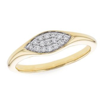 14K two tone gold marquis ring set with round pavé diamonds, size 7