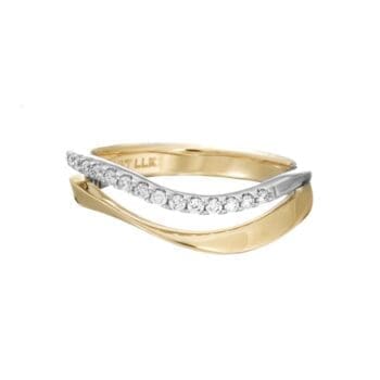Diamond wave ring with two rows of round diamonds set in 14K two tone gold, size 7.25