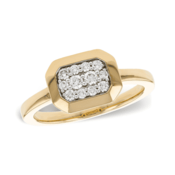 Diamond pavé east-west rectangle ring in 14K yellow gold featuring twelve round diamonds