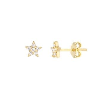 14K yellow gold star stud earrings set with round diamonds