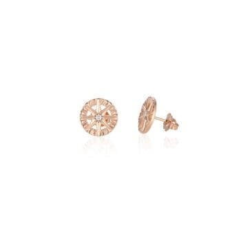 14K rose gold Compass Rose stud earrings with round diamonds
