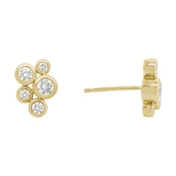 14K yellow gold bezel set round diamond cluster stud earrings