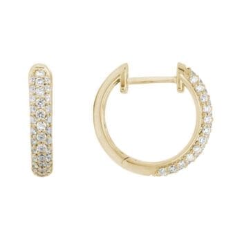 14K yellow gold huggie earrings with 74 round pave diamonds totaling 0.50 carats