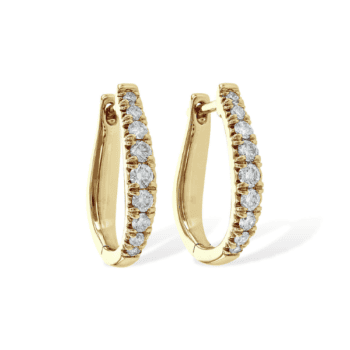 14K yellow gold graduated diamond huggie hoop earrings with round diamonds