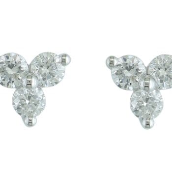 Diamond trio stud earrings in 14K white gold with round diamonds
