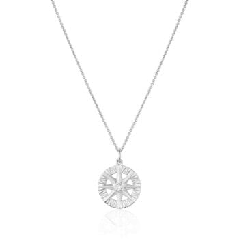 Compass Rose pendant in 14K white gold with round diamond bead setting