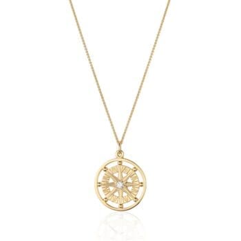 Compass Rose Large Pendant in 14K yellow gold featuring round center diamond