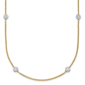 Cable Necklace with round diamonds bezel set in 18K two tone gold