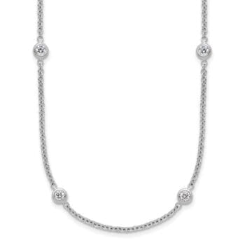 Cable necklace in 18K white gold with round diamonds bezel set