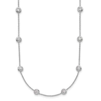 Cable Necklace with round bezel-set diamonds in 18K white gold