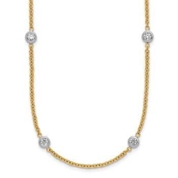 Cable necklace with round bezel set diamonds in 18K two tone metal