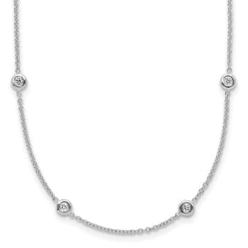 Cable necklace featuring round bezel-set diamonds in 18K white gold