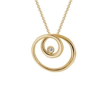 Cable pendant in 14K yellow gold with bezel-set round diamond