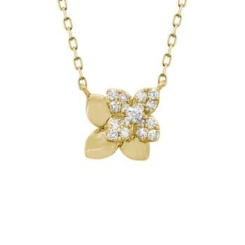 Double flower pendant diamond necklace in 14K yellow gold on adjustable chain