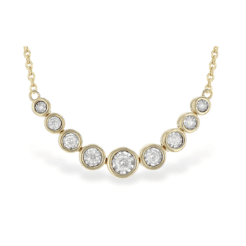 14K two tone gold necklace with round bead set diamonds totaling 0.25cttw