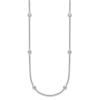 Rolo necklace with round diamonds bezel set in 18K white gold