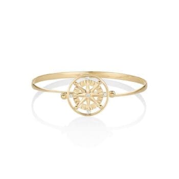 Compass Rose diamond spin bracelet in 14K yellow gold featuring five round diamonds and bead settings
