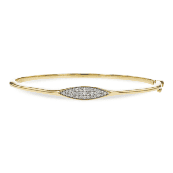 14K yellow gold bangle with round diamonds in pave setting