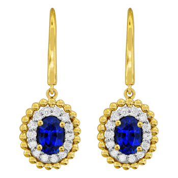 Oval blue sapphire earrings set in 18K yellow gold with French wire backs