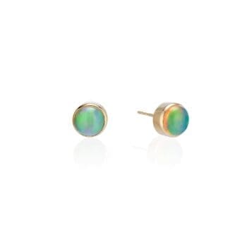 14K yellow gold stud earrings with round 8mm opal gemstones