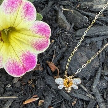 14K yellow gold bee pendant with round citrine and diamond accents