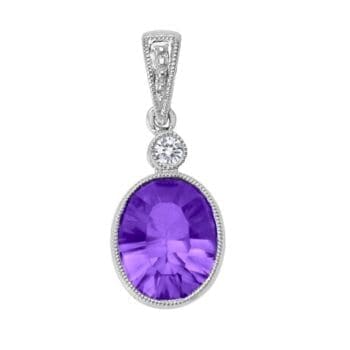 Oval purple amethyst pendant set in 14K white gold
