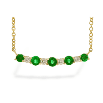 Emerald-cut center gemstone and round diamond necklace in 14K yellow gold on 16-18 inch chain