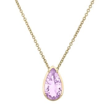 Light purple amethyst necklace in 14K yellow gold with pear-shaped gemstone accents