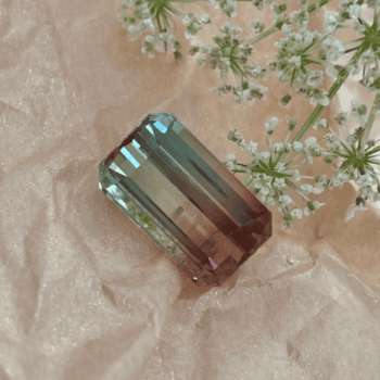 10.36 carat Watermelon Tourmaline gemstone cut in emerald shape showing pink and green hues