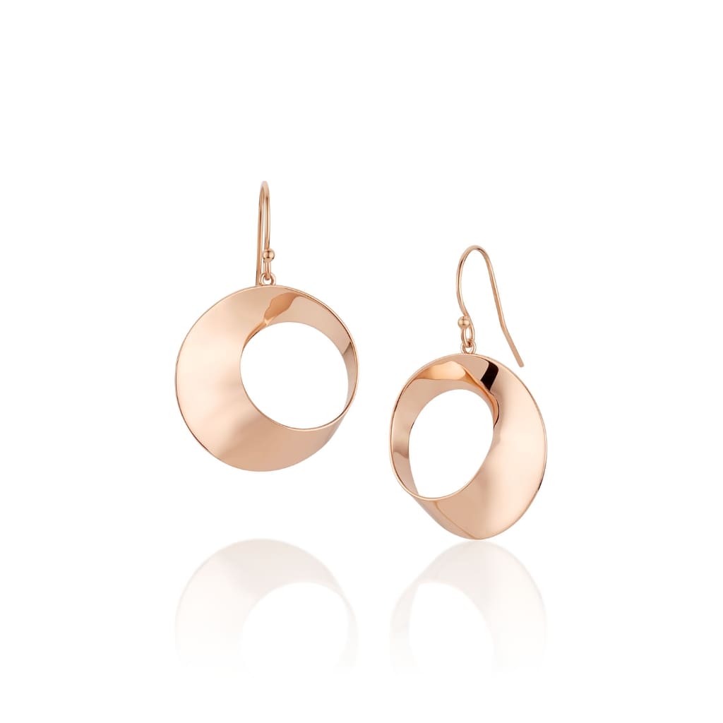 Mobius Twist Earrings in 14K rose gold featuring elegant twists and French wire closure