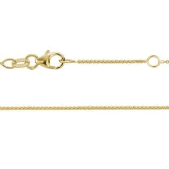 14K yellow gold wheat chain necklace laid flat with adjustable clasp