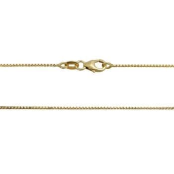 Close-up view of 14K yellow gold diamond cut box chain necklace, 18 inches long